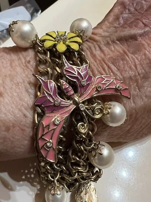 $19.50 • Buy Icing Charm Bracelet Frog, Dragonfly, Flowers, Butterfly Enamel Estate