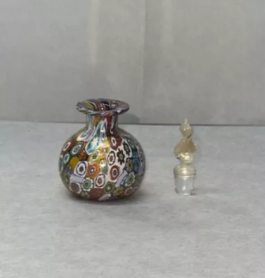 VENETIAN MURANO MILLEFIORI GOLD FLECK PERFUME BOTTLE W/STOPPER C.1960's ITALY • $75