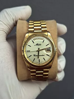 Rare Vintage Mido Commander DayDate Mido 8223 Swiss Made Gold Plated Men's Watch • $750