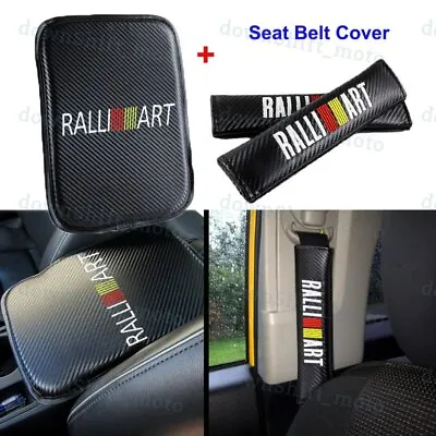 Carbon Fiber Car Center Armrest Cushion Pad Cover + Seat Belt Cover JDM RALLIART • $13.99
