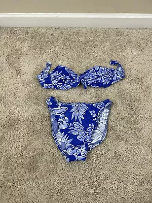 Vtg High Cut Floral Tropical Bikini Swimsuit Set Sz 7/8 Underwire USA Made 90’s • $38