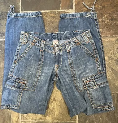 Vintage True Religion Big T-Low Rise Cargo Jeans Light Weight Denim 27 X 33 • $250