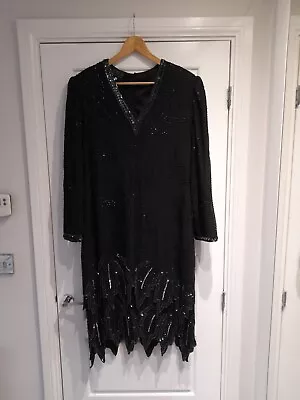 £125 • Buy After Six By Ronald Joyce London Vintage Embellished Sequin Silk Dress Sz 16 Uk