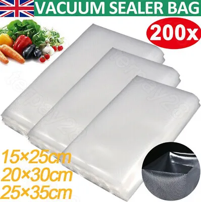 200pcs Textured Vacuum Sealer Bags Vac Seal Dry Wet Pack Food Saver Storage Bag • £13.79