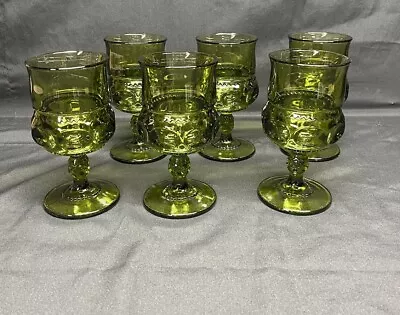 (6) Vintage Indiana Glass Green Kings Crown Thumbprint Stem Goblets SEE PICTURES • $35