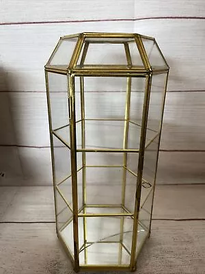 Vintage Hexagon Shaped Glass & Brass Curio Cabinet Tabletop 11.5” • $25