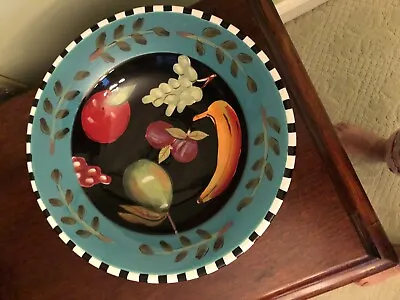 $19.50 • Buy Droll Two Designs Hand Painted Pottery Large Serving Bowl Assorted Fruits Beauty