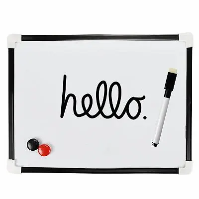 A4 Dry Wipe Magnetic Office Whiteboard Notice Memo Drawing Board Pen & Eraser • £3.49