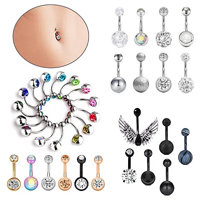 Lots 14G Stainless Steel Belly Button Rings Kit For Women CZ Opal Navel Rings  • $9.59