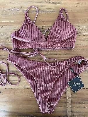 NEW NWT Zaful Zara Bikini 2pc Bathing Suit Swimsuit Size 8 Women’s Velour Teen • $11.95