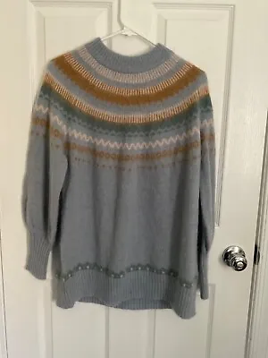 J. Crew Fair Isle Sweater Wool Alpaca Blend Tan/Blue/ivory Crewneck Size S • $25