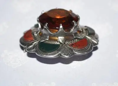 ANTIQUE Made In Britian  Silver Agate Pebble Brooch Pin • £147.38