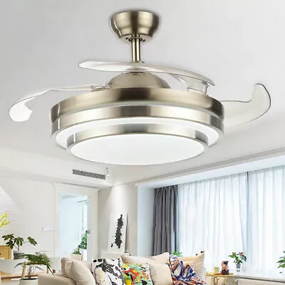 42  36  Ceiling Fan Light Chandelier W/ LED Retractable Blades +Remote Control • $69