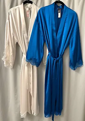 Victoria's Secret LUXE Satin Long Bridal Lace Trim Sleeve Kimono Robe $120 • $65