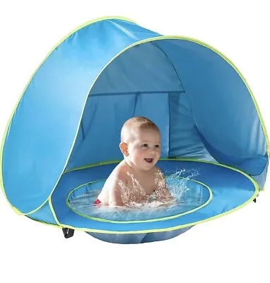 Baby Beach Tent With Pool Easy Fold & Pop Up Blue 50+ UV Protection! 3-48 Months • £19.99