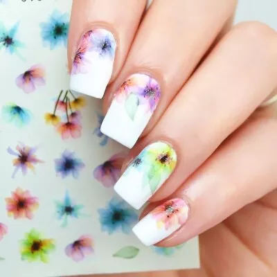Nail Art Stickers Decals Transfers Spring Summer Flowers Floral Petals (E366) • £1.65