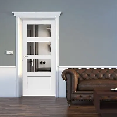 Internal Door Glazed White Shaker 3 Light Clear Glass White Primed 1 Panel • £127.99