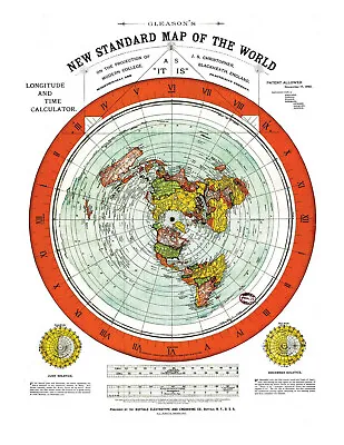 Gleason's Standard Map Of The World Flat Earth Map On Waterproof Poly-Paper • £19.99