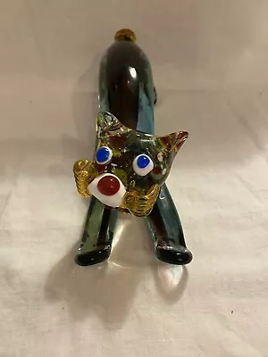 Vintage Murano Styled Aqua Italian Art Glass Scared Kitty Cat Figure  • $117.77