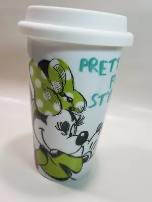 Disney Minnie Mouse Ceramic Travel Coffee Mug With Lid 6” Tall Pretty Fun Style • $10