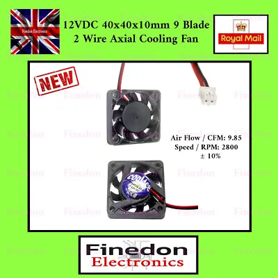 £3.82 • Buy 12VDC 2 Pin Brushless Axial Industrial PC Cooling Fan 40mm 40x40x10mm