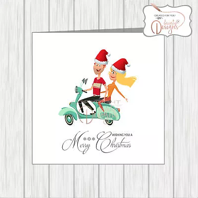 Scooter Couple Christmas Card Wife Husband Boyfriend Girlfriend Vespa Lambretta • £3.25