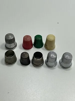 Vintage Sewing Thimbles Lot Of 9 Mixed Lot Metal Plastic (1 Sterling) Thimble • $11.95