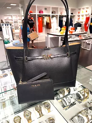 Michael Kors Reed Large Tote Shoulder Handbag & Double Zip Wallet Leather Black • $197.50