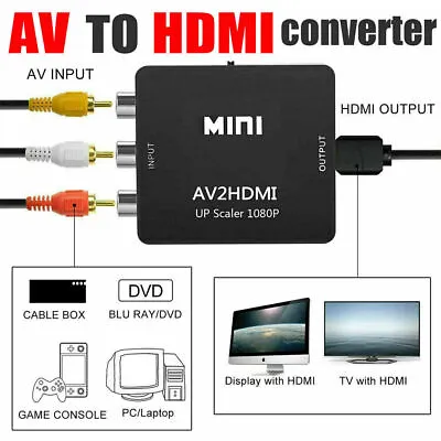 £6.49 • Buy AV 3 RCA To HDMI MINI Adapter Full HD Video 1080P AV Scart Composite Converters