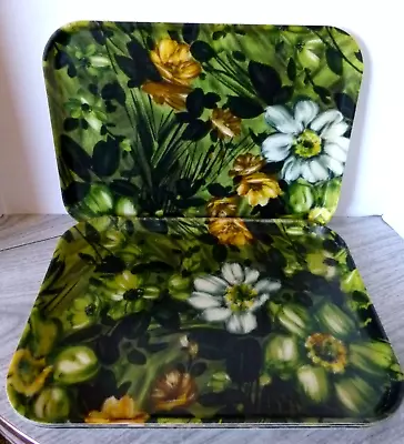 12 X 16” Vintage Floral Tray  Retro Fiberglass Serving Tray Green 4 Available • $22.95