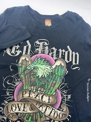 Ed Hardy By Christian Audigier Long Sleeve Black Peace Love Tattoo Shirt - Large • $39.19