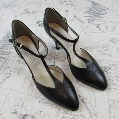 EUC Werner Kern Black Made In Italy T Strap Heels  Dance Shoes Leather US 5.5 • $39.99