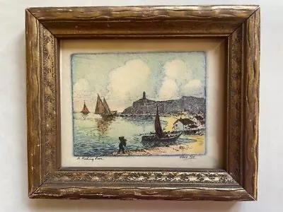 Vintage Fred Pye  A Fishing Cove  Etching Print 5.25  X 4.25  With Vintage Frame • $25