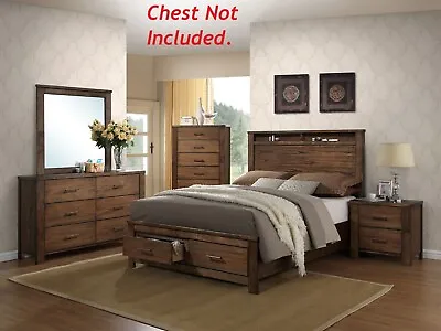Transitional Bedroom Oak Veneer 4pc Set Queen Size Bed Nightstand Dresser Mirror • $1699.99