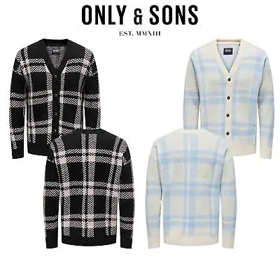 Only & Sons Men’s Jumpers Long Sleeve Check Knitted Sweaters For Men Size S-2XL • £19.99