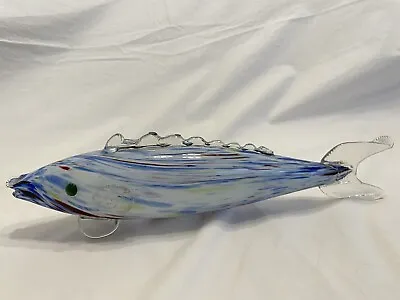 Vintage Murano Glass Fish 14.5 Inch Long (37cm) Multicoloured Blues (B1-06) • £18.95
