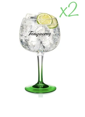 £9.89 • Buy 2 X TANQUERAY GIN GLASSES GOBLET BALLOON LARGE GREEN STEM NEW X2