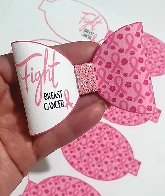 DIY Hairbows Cancer Awareness Printed Canvas Fabric Bow Loops Pink Ribbon 5 Loop • £3.50