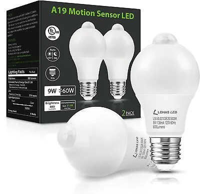 A19 Motion Sensor Light Indoor Outdoor 5000K Daylight  9W 60W Equivalent 2Pk • $10.99