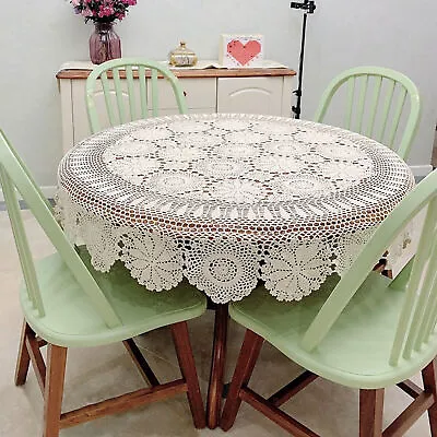 52'' Vintage Round Hand Crochet Tablecloth Hollow-out Lace Floral Table Cloth  • $34.20