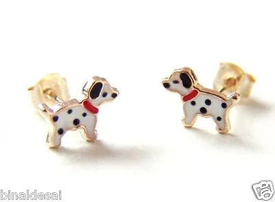 9ct Gold Enamel Dalmatian Dog Puppy Pet Studs Earrings Kids Girls X'mas GIFT BOX • £18.40