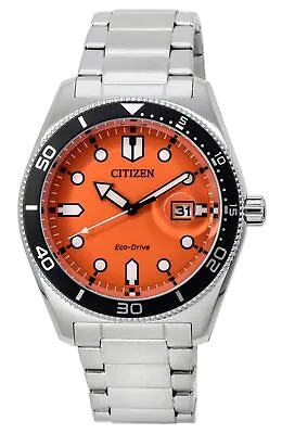 Citizen Eco-Drive Stainless Steel Orange Dial AW1760-81X 100M Men's Watch • $225.19