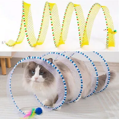 Cat Tunnel For Indoor Foldable Cat Tunnel Spring S-Shape Pet Entertainment Toy • £5.99