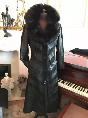 £79.99 • Buy Stunning Boho Hippy Leather & Suede Coat Huge Fox Fur Collar Afghan Penny Lane