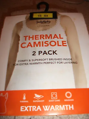 Ex M&S 2 PACK POINTELLE THERMAL CAMISOLE VEST TOP  SUPERSOFT BRUSHED INSIDE • £14.99