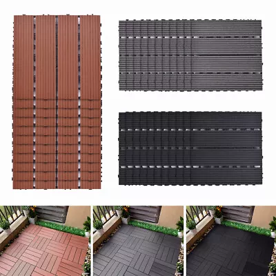 11 Interlocking Wooden Boards Composite Decking Tile Plastic Wpc Garden Flooring • £45.95