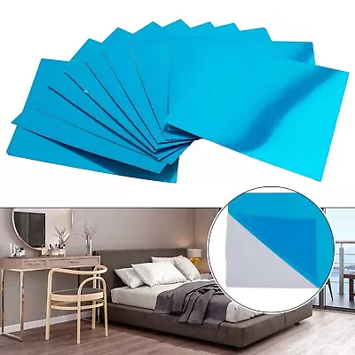 9PCS Glass Mirror Tiles Wall Sticker Square Self Adhesive Stick On DIY Home Set • £3.24