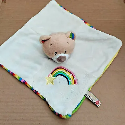 Keel Toys Teddy Bear Cream Rainbow Rattle Soft Toy Baby Comforter Blankie Doudou • £9.99