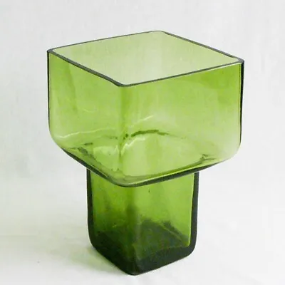 £23.73 • Buy Vintage Green Glass Square Pedestal Vase Cube 7 