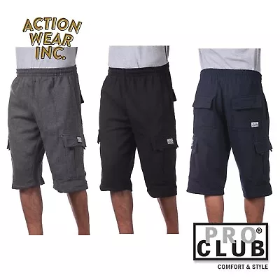Proclub Pro Club Mens Solid Cargo Shorts 6 Pocket Casual Sweatshorts Active • $22.95